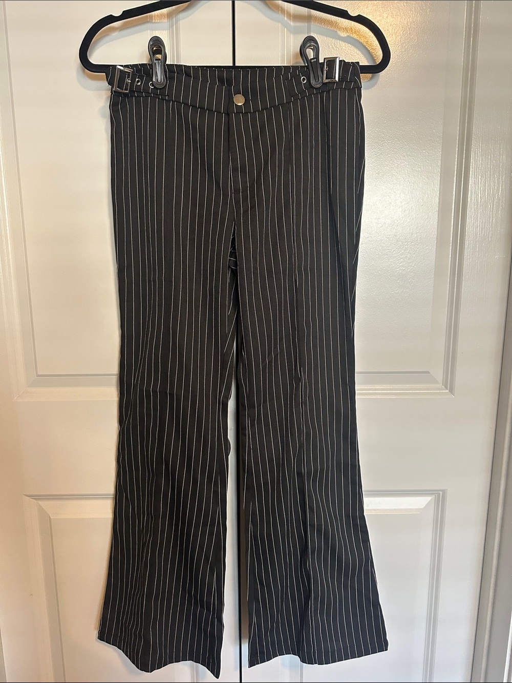Classic Black Pinstripe Low-Rise flared Trousers
